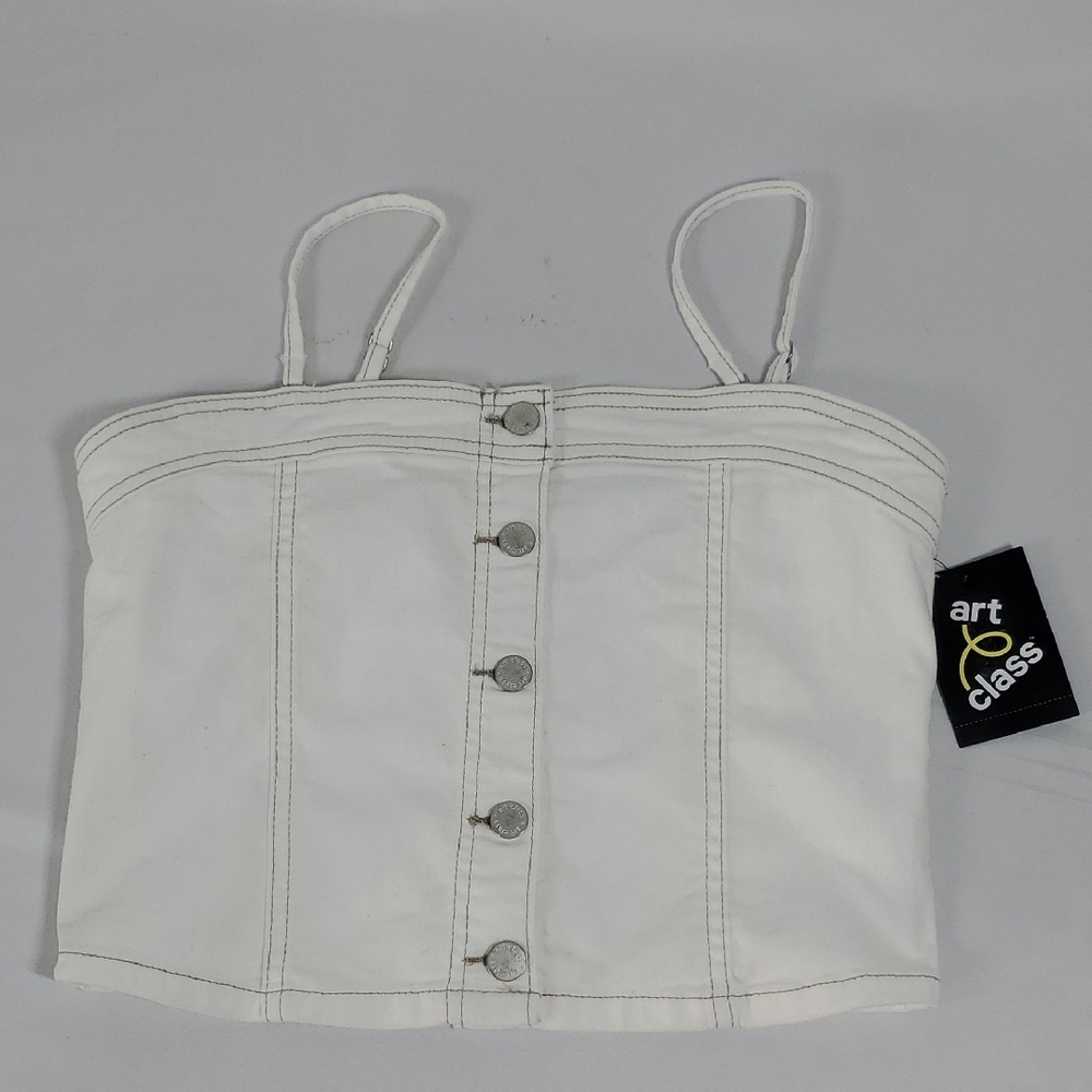 Art Class Denim CorseT Button-up Front W/ Removable Straps ~ White XL (14)